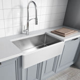 Nepal Series Farmhouse Solid Surface 33 in. 0-Hole Single Bowl Kitchen Sink with Stainless Steel Interior in Matte White