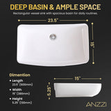 Molly Series 23 in. Rectangular Ceramic Vessel Sink Basin in Glossy White with Curved Edge for Countertop Bathroom Vanity