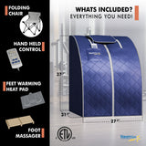 1-Person Indoor PP Plastic 1050 Watt Portable Infrared Home Sauna with Digital Controller and Foldable Chair, Blue