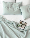Dusty blue linen flat sheet