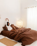Chocolate brown linen duvet cover set (3 pcs)