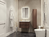 ANZZI Conques 3-Piece Vanity Set (30" W), Wall Mounted, Glossy White Stone Top, Soft-Close Drawers, LED Defogger Mirror & 55" Side Cabinet