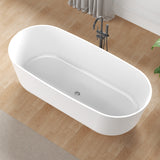 Sabbia Series 71 in. x 32 in. Flat Bottom Solid Surface Freestanding Soaking Bathtub with Center Drain in Matte White