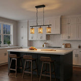 Elysian Three Lights Island With Natural Rattan Shade Farmhouse Chain Ceiling Lamp