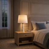Enclave Hydro Black Table Lamp with On/Off Switch Faux Marble Base Fabric Shade