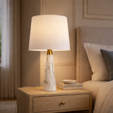 Enclave Hydro Black Table Lamp with On/Off Switch Faux Marble Base Fabric Shade
