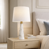Enclave Hydro Black Table Lamp with On/Off Switch Faux Marble Base Fabric Shade