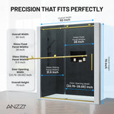 Mountain 60 in x 76 in. Reversible Frameless Sliding Deco-Glass Shower Door with Soft-Close System - Multiple Finishes