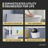 Wall-Hung Elongated Toilet in White with Slow-Closing Lid, Heated Seat, Auto Flush, Remote Control, and Night Light