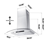 CIARRA 30 inch Glass Wall Mount Range Hood, 650 CFM 3-Speed Extraction, Wave & Touch Control Kitchen Hood CAS75502-N-OW