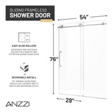 Madam Series 50 to 54 in. x 76 in. Frameless Sliding Shower Door with 3/8" (10mm) Tempered Clear Glass