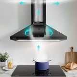 CIARRA 30 Inch Wall Mount Range Hood with Wave Gesture Control, 650 CFM Powerful Ventilation, Touch Control, LED Lighting CAB75206-N-OW