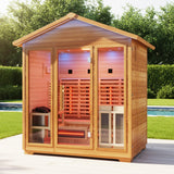 4-Person Infrared and Electric Heater Outdoor Red Cedar and Hemlock Wood Sauna with Wet/Dry Use, Touch Pad Controller