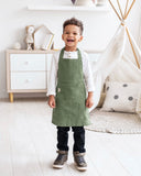 Linen apron for kids in Forest green