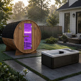 4-6 Person Electric Rock Heater Outdoor White Cedar Sauna with 1-Person All-in-One White Cold Plunge & Built-in Chiller