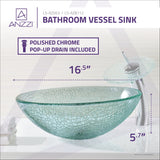 Choir Series 17 in. Round Bathroom Vessel Sink in Crystal Clear Mosaic Glass with Matching Chrome Waterfall Faucet