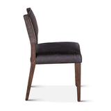 Maya 21" Dining Chair in Black Striped Linen and Black Leather with Dark Legs