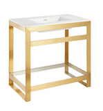 ANZZI Orchard 36" Ultramodern Console Sink (36" W x 34" H), Glossy White Solid Surface Top, Tempered Glass Shelf, Multiple Frame Finishes