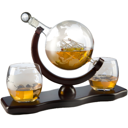 Whiskey & Wine Decanter Globe World Set - 850ml