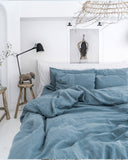 Gray blue linen fitted sheet