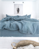 Gray blue linen fitted sheet