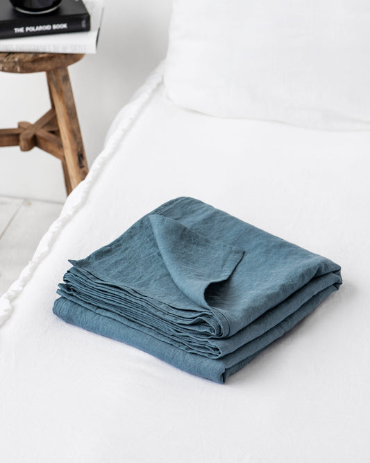Gray blue linen flat sheet
