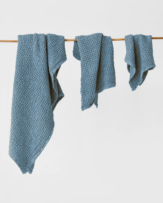 Gray blue waffle towel set (3 pcs)