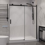 Rhodes Series 50 to 54 in. x 76 in. H Sliding Frameless Shower Door with Tsunami Guard Tempered Clear Glass