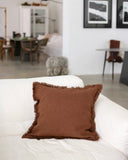 Heavyweight linen deco pillow cover in Chocolate brown