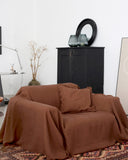 Heavyweight linen deco pillow cover in Chocolate brown
