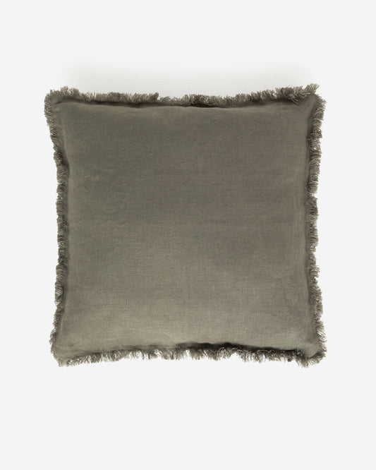 Heavyweight linen deco pillow cover in Dark green