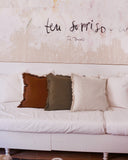 Heavyweight linen deco pillow cover in Dark green