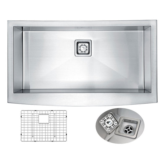 Elysian Farmhouse Stainless Steel 36 in. Single Bowl Kitchen Sink in Brushed Satin