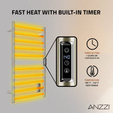 ANZZI Crete Series 10-Bar Wall Mounted Towel Warmer (20.86" W x 34.25" H), Dual Installation, Digital Timer, Rhino Alloy Certified Stainless Steel