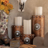 Faux Hammered Copper with Concho 3PC Candle Holder Set