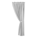 Luna Washed Linen Curtain, Light Gray & Navy