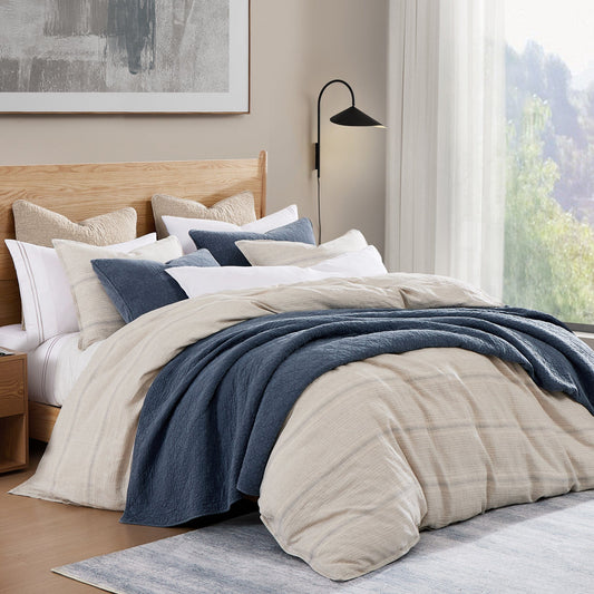100% European Flax Linen Variegated Stripe Duvet Cover Set, Natural