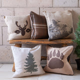 Aztec Deer Bust Embroidered Burlap Throw Pillow