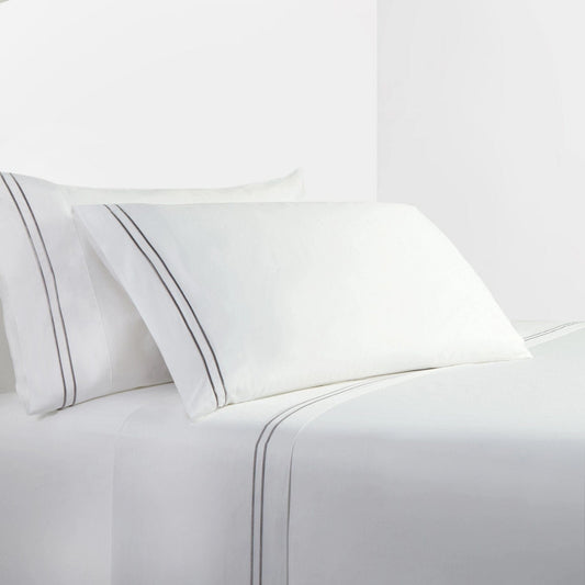 Embroidered Stripe 350TC Cotton Sateen Sheet Set, King, Gray