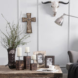 Cream Distressed Wood & Barbwire Cross Wall Decor