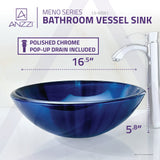Meno Series 17 in. Bathroom Vessel Sink with Scratch-Tough and Stain-Resistant Non-Porous Surface in Lustrous Blue Glass