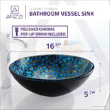 Mosaic Series 17 in. Bathroom Vessel Sink with Scratch-Tough and Stain-Resistant Non-Porous Surface in Blue Glass