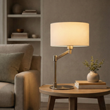 Horizon Brushed Nickel Table Lamp with On/Off Switch Curved Metal Base Linen Shade