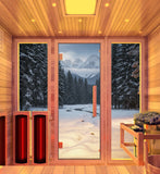 4-Person Infrared and Electric Heater Outdoor Red Cedar and Hemlock Wood Sauna with Wet/Dry Use, Touch Pad Controller