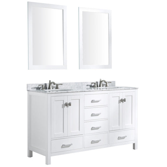 ANZZI Chateau 60" Double Vanity Set (36" H), Handmade Wood Cabinet, Carrara Marble Countertop, Soft-Close Storage, Paladin Protection Finish, Multiple Cabinet Colors