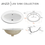 Luna Series 19 in. Ceramic Drop-in Oval Bathroom Sink Basin in White