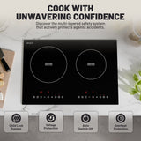 Aurora Series 14 in. 2 Elements Glass Top Induction Cooktop in Black with 1800W, Auto-Off, and Child Safety Lock