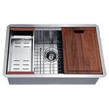 Aegis Undermount Stainless Steel 30 in. 0-Hole Single Bowl Kitchen Sink with Cutting Board and Colander