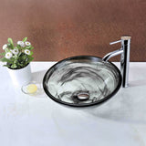 Mezzo Series 17 in. Round Bathroom Vessel Sink with Stain-Resistant Non-Porous Surface in Slumber Wisp Finish Glass