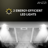 ANZZI 30-Inch 450 CFM 3-Speed Stainless Steel Wall Mount Convertible Pyramid Residential Range Hood with LED Lamp